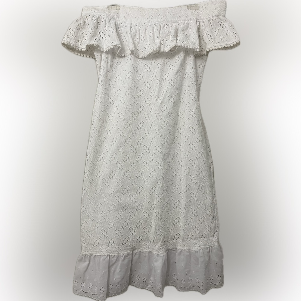Calvin Klein Off Shoulder White Eyelet Dress Size 8 EUC